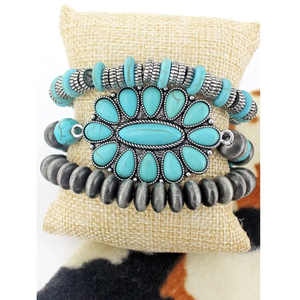 Turquoise Bristol Bay Silver Pearl Bracelet Set - Picture 1 of 1